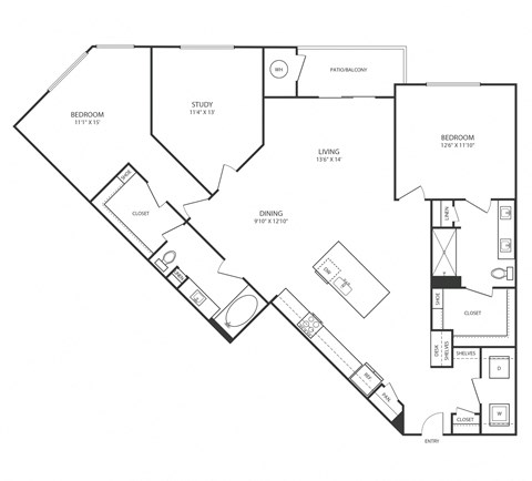 Floor plan for 2 beds, 2 baths, 1485 sqft